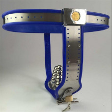 Female adjustable chastity belt in stainless steel and silicone with lock and plugs